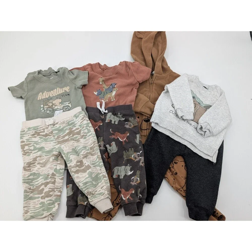 3-12 Month Baby Lot Carters Teddy Bear Yoda Sweatsuit One Piece Pants Set 8 Pc